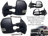 2017 2018 2019 2020 2021 2022 Ford F-250 F-350 Super Duty Left Right Front Door Side Rear View Mirror Heated Signal Puddle Light Power Adjustment With BSM (Blind Spot Monitoring) Black / Textured Driver & Passenger Set