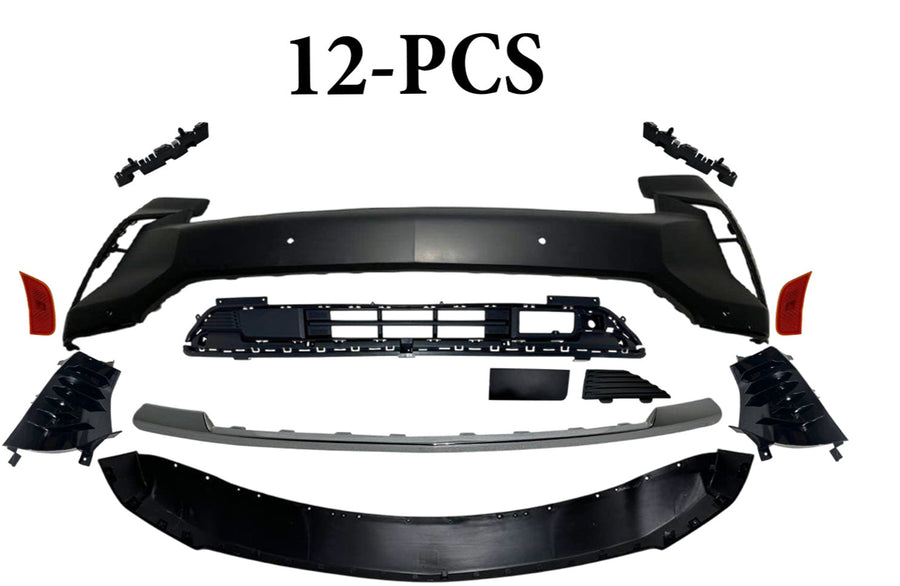 2021-2024 Chevrolet Suburban Tahoe Front Bumper Cover With Lower Grille Air Vents Side Reflector Bumper Bracket Chrome Molding Trim 12-PCS - Texas-e-parts