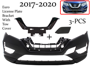 2017 2018 2019 2020 Nissan Rogue Front Bumper Cover With Euro License Plate Bracket & Tow Cap Cover