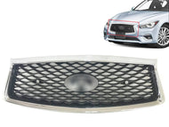 2018 2019 2020 2021 2022 2023 2024 Infiniti Q50 Q50s Front Bumper Upper Grille With Camera Option & Sensor Holes Chrome