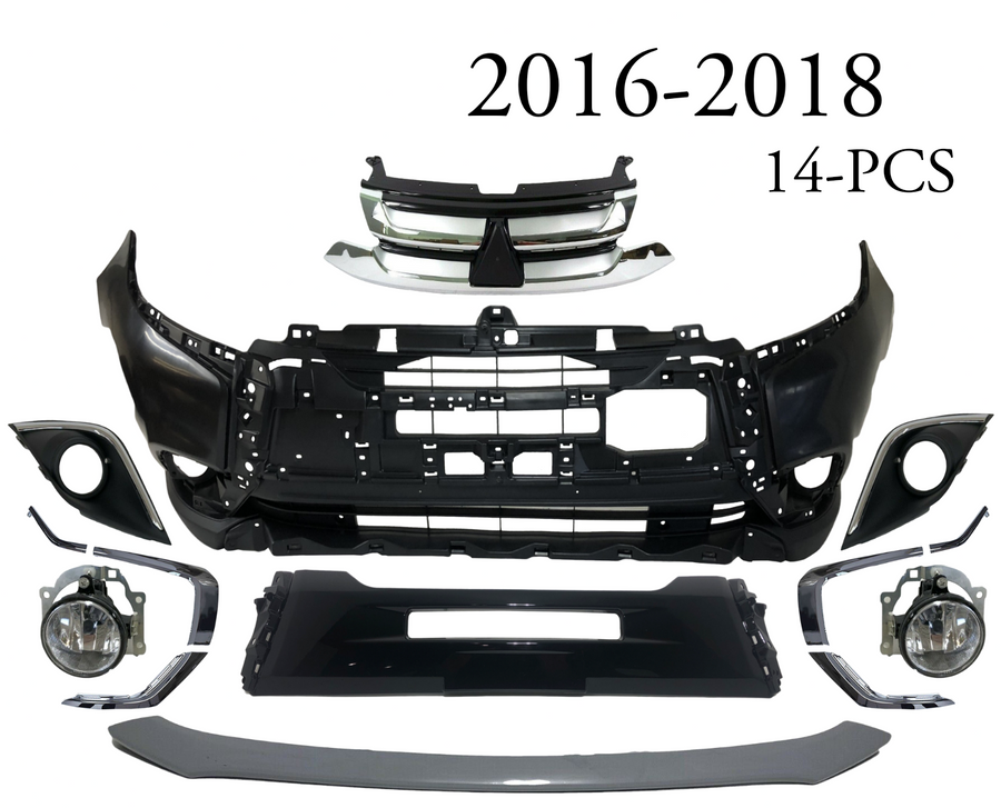 2016 2017 2018 Mitsubishi Outlander Front Bumper Cover Center Panel Upper Grille Chrome Molding Fog Lights With Covers & Lower Valance 14-PCS - Texas-e-parts