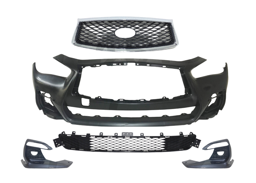 2018-2024 Infiniti Q50 Q50s Sports Front Bumper Cover Grille With Camera Option Lower Grille & Fog Light Cover - Texas-e-parts