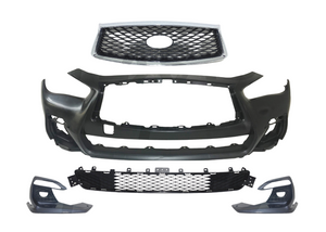 2018 2019 2020 2021 2022 2023 2024 Infiniti Q50 Q50s Sports Front Bumper Cover Grille With Camera Option Lower Grille & Fog Light Cover