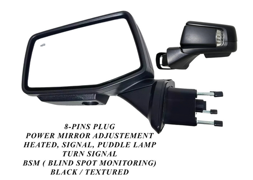 2019-2024 Chevrolet Silverado Left Driver Front Door Power Side Rear View Mirror Heated Turn Signal Puddle Lamp Power Mirror Adjustment With BSM ( Blind Spot Monitoring ) 8-Pins Plug Black Textured - Texas-e-parts