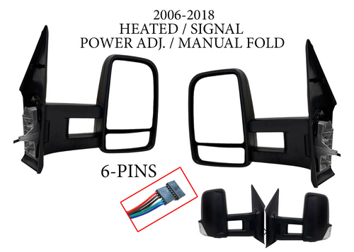 2006-2018 Dodge Mercedes-Benz Freightliner Sprinter 2500 3500 Van Left Right Front Door Side Rear View Mirror Heated Signal Power Adjustment Manual Fold Long Arm Driver Passenger - Texas-e-parts