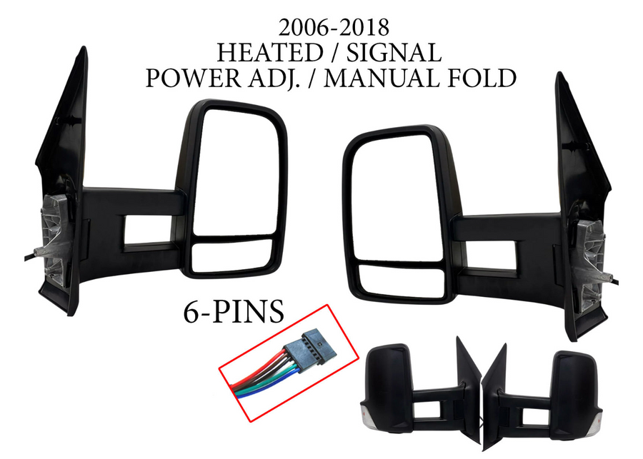 2006-2018 Dodge Mercedes-Benz Freightliner Sprinter 2500 3500 Van Left Right Front Door Side Rear View Mirror Heated Signal Power Adjustment Manual Fold Long Arm Driver Passenger - Texas-e-parts