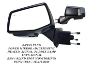 2019 2020 2021 2022 2023 2024 Chevrolet Silverado Left Driver Front Door Power Side Rear View Mirror Heated Turn Signal Puddle Lamp Power Mirror Adjustment With BSM ( Blind Spot Monitoring ) 8-Pins Plug Paintable Textured