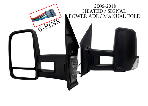 2006-2018 Dodge Mercedes-Benz Freightliner Sprinter 2500 3500 Van Left Front Door Side Rear View Mirror Heated Signal Power Adjustment Manual Fold Long Arm Driver - Texas-e-parts
