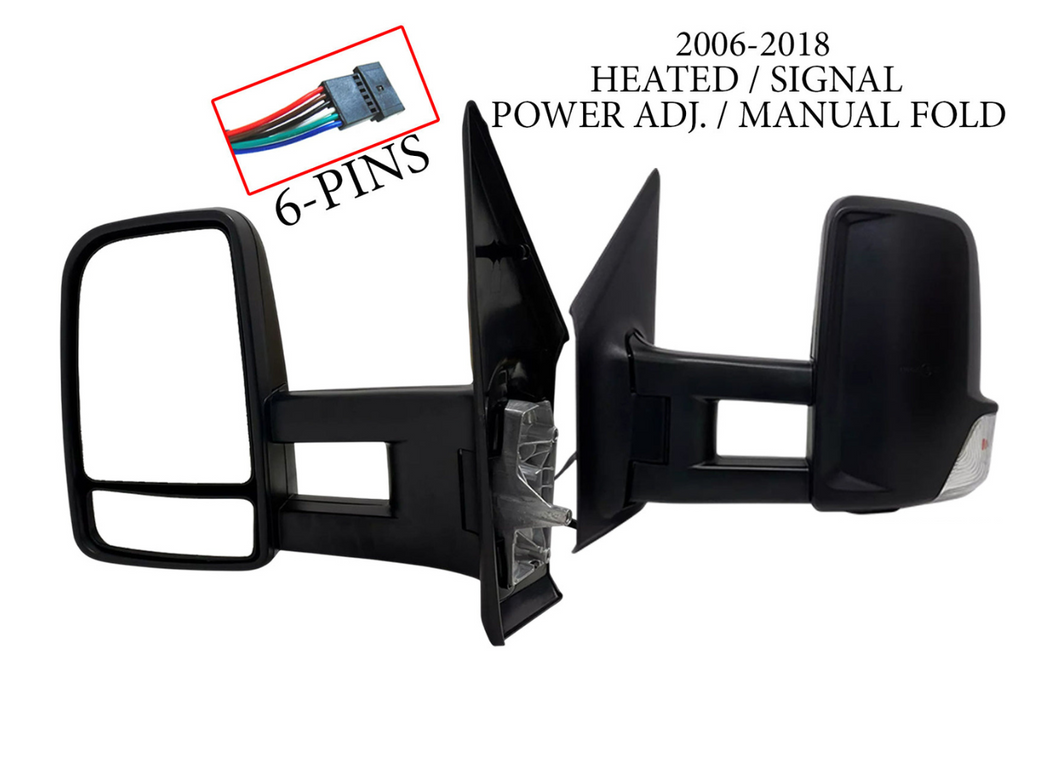 2006 2007 2008 2009 2010 2011 2012 2013 2014 2015 2016 2017 2018 Dodge Mercedes-Benz Freightliner Sprinter 2500 3500 Van Left Front Door Side Rear View Mirror Heated Signal Power Adjustment Manual Fold Long Arm Driver