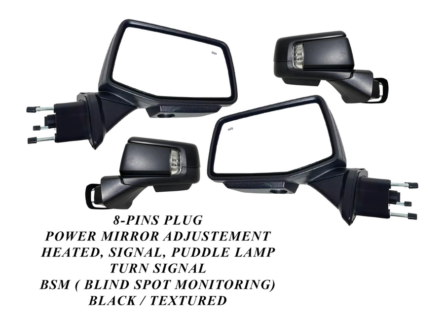 2019-2024 Chevrolet Silverado Front Door Power Side Rear View Mirror Heated Turn Signal Puddle Lamp Power Mirror Adjustment With BSM ( Blind Spot Monitoring ) Black Textured Left Driver & Right Passenger Set - Texas-e-parts