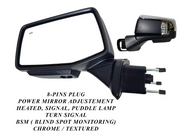 2019 2020 2021 2022 2023 2024 Chevrolet Silverado Left Driver Front Door Power Side Rear View Mirror Heated Turn Signal Puddle Lamp Power Mirror Adjustment With BSM ( Blind Spot Monitoring ) 8-Pins Plug Chrome Textured