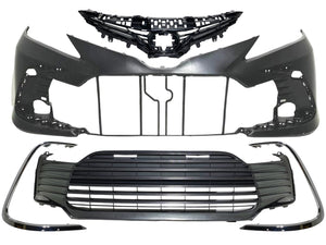 2021 2022 2023 Toyota Camry L LE XLE Front Bumper Cover With Upper Lower Grille & Left Right Side Chrome Trim Molding