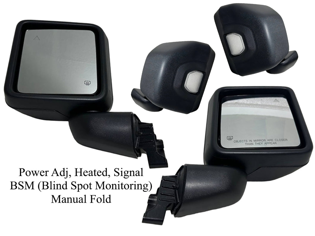 2018 2019 2020 2021 2022 2023 2024 2025 Jeep Wrangler & Gladiator Left Driver Right Passenger Front Door Power Side Rear View Mirror Heated Turn Signal With BSM (Blind Spot Monitoring ) Manual Fold Textured