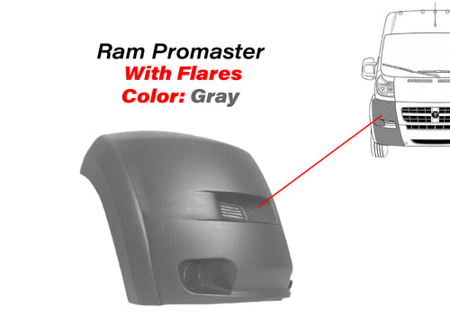 2014-2018 Ram Promaster 1500 2500 3500 Front Bumper Right Passenger Side End Cap Cover With Flare Gray - Texas-e-parts