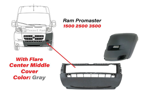 2014-2018 Ram Promaster 1500 2500 3500 Left Front Bumper Side End Cap Cover With Flare & Center Middle Cover Gray - Texas-e-parts