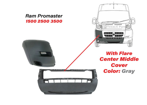 2014-2018 Ram Promaster 1500 2500 3500 Right Front Bumper Side End Cap Cover With Flare & Center Middle Cover Gray - Texas-e-parts