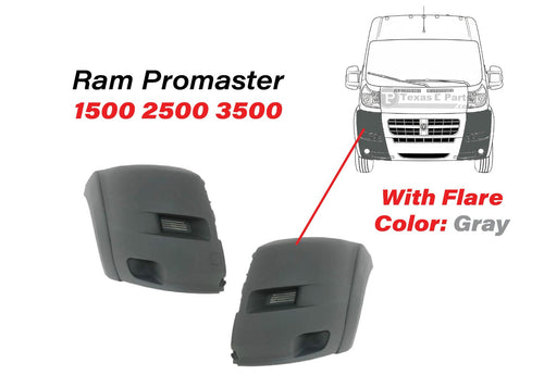 2014-2018 Ram Promaster 1500 2500 3500 Left Right Front Bumper Side End Cap Cover With Flare Gray Driver & Passenger Set - Texas-e-parts