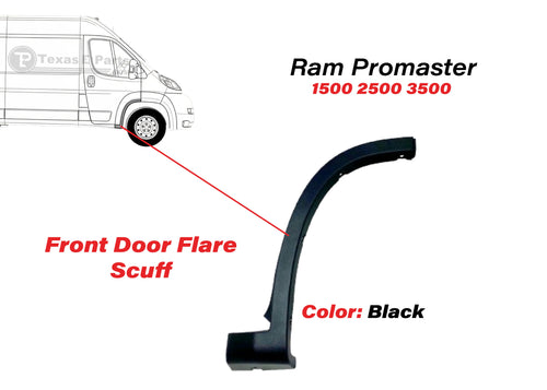 2019-2026 Ram ProMaster 1500 2500 3500 Front Door Flare Scuff Trim Molding Right Passenger Side Black - Texas-e-parts