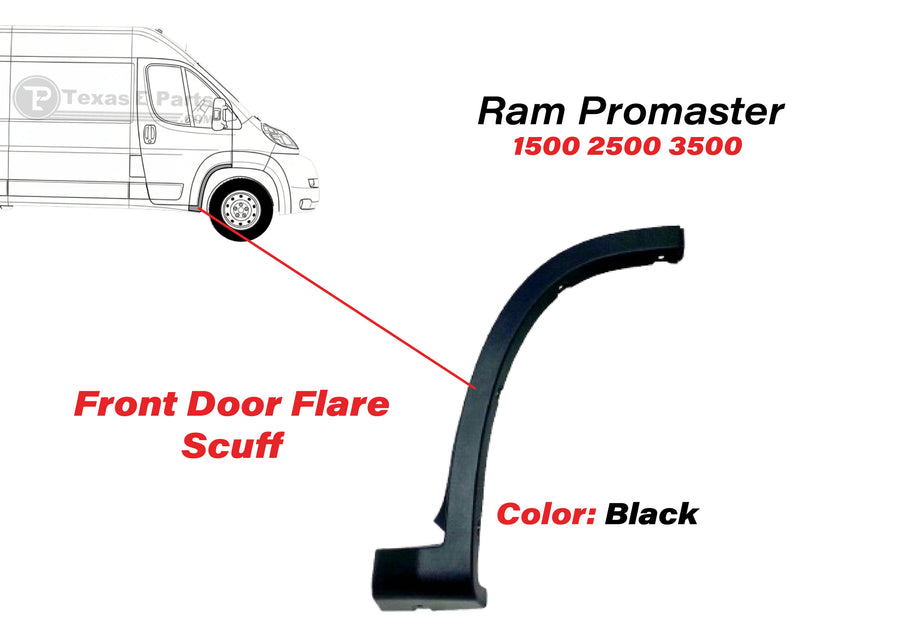 2019-2026 Ram ProMaster 1500 2500 3500 Front Door Flare Scuff Trim Molding Right Passenger Side Black - Texas-e-parts