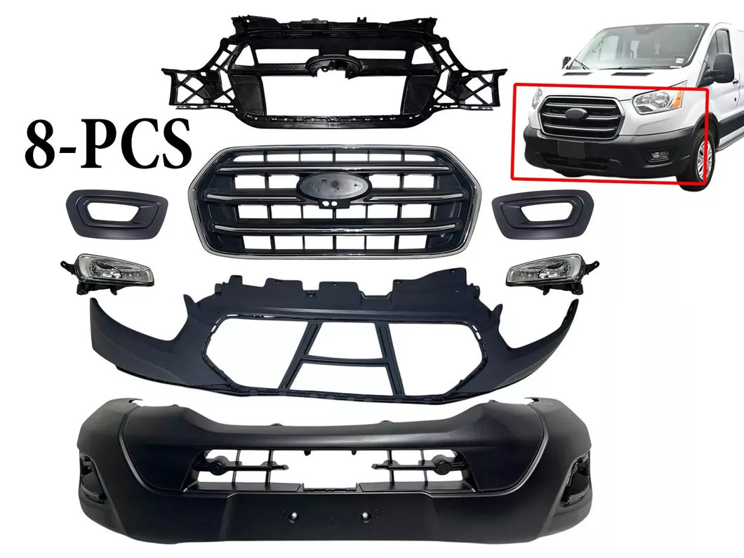 2020 Ford Transit 150 250 350 350HD Front Bumper Upper Lower Cover Grille With Camera Option Inner Bracket & Fog Light Lamp With Cover 8-PCS