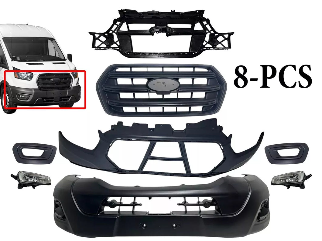 2020 2021 2022 2023 2024 Ford Transit 150 250 350 350HD & E-Transit Front Bumper Upper Lower Cover Grille Inner Bracket & Fog Light Lamp With Cover 8-PCS