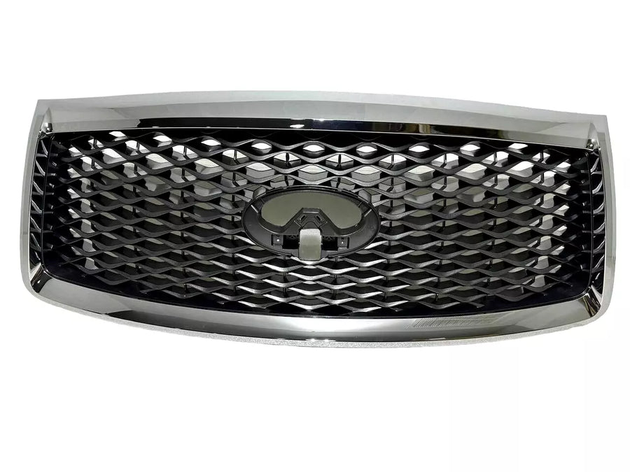 2018 2019 2020 2021 Infiniti QX80 Front Bumper Upper Grille With Camera Option Chrome - Texas-e-parts