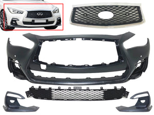 2018 2019 2020 2021 2022 2023 2024 Infiniti Q50 Q50s Sports Front Bumper Fog Light Covers Grille Complete With Holes - Texas-e-parts