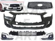 2018 2019 2020 2021 2022 2023 2024 Infiniti Q50 Q50s Sports Front Bumper Cover Grille Fog Cover Without Holes Complete - Texas-e-parts
