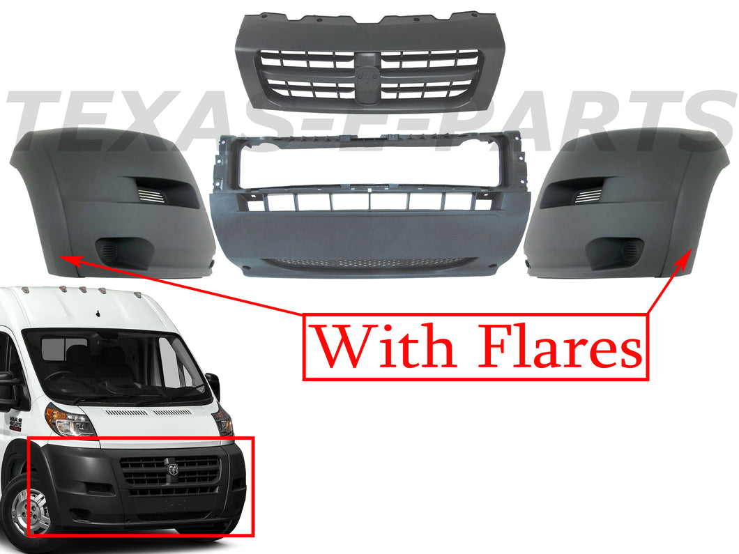 2014-2018 Ram ProMaster 1500 2500 3500 Front Bumper With Side Flares Upper Center Grille