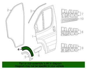 2014-2018 Ram ProMaster 1500 2500 3500 Front Right Door Flare Molding Trim Passenger Side