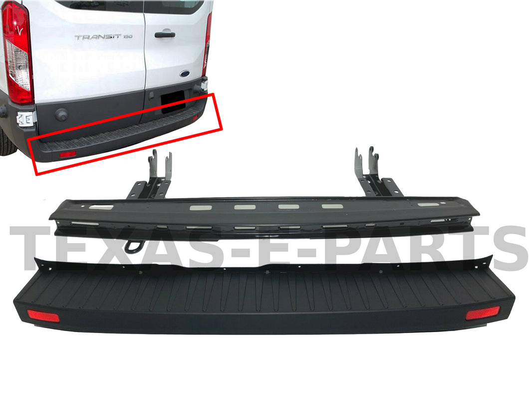 2015 2016 2017 2018 2019 2020 2021 2022 2023 2024 Ford Transit Rear Bumper Cover Without Sensor Holes With Reflectors & Reinforcement Bracket - Texas-e-parts