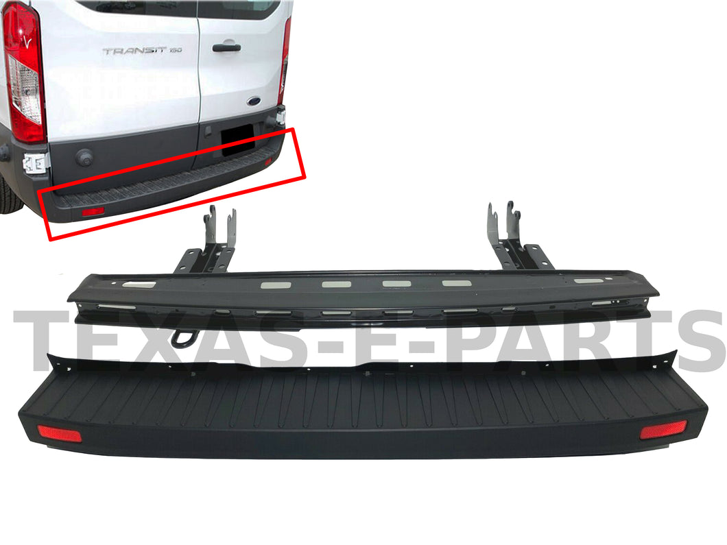 2015 2016 2017 2018 2019 2020 2021 2022 Ford Transit Rear Bumper Cover Without Sensor Holes With Reflectors & Reinforcement Bracket