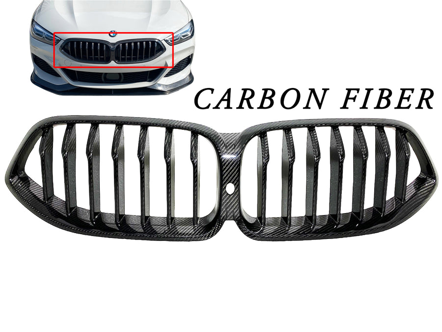 2019 2020 2021 2022 2023 2024 BMW 8 Series Front Bumper Upper Grille Black Carbon Fiber - Texas-e-parts