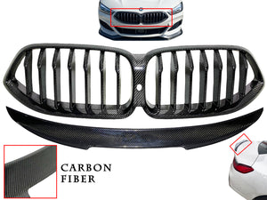 2019 2020 2021 2022 2023 2024 BMW 8-Series Gran Coupe Front Bumper Upper Grille With Rear Trunk Spoiler Curved - Texas-e-parts