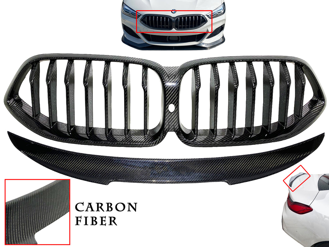 2019 2020 2021 2022 2023 2024 BMW 8-Series Gran Coupe Front Bumper Upper Grille With Rear Trunk Spoiler Curved - Texas-e-parts