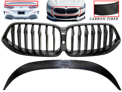 2019 2020 2021 2022 2023 2024 BMW 8-Series Front Bumper Upper Grille With Rear Trunk Spoiler Round - Texas-e-parts