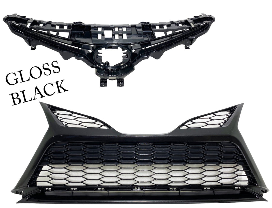 2021 2022 2023 Toyota Camry XSE SE Front Bumper Upper & Lower Grille Gloss Black Honeycomb - Texas-e-parts
