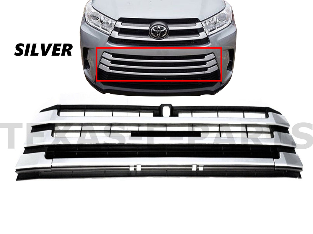2017 2018 2019 Toyota Highlander Front Bumper Lower Grille Silver With Tow Covers