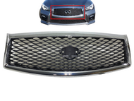 2014 2015 2016 2017 Infiniti Q50 Front Bumper Grille Upper With Camera Option Chrome Mesh - Texas-e-parts