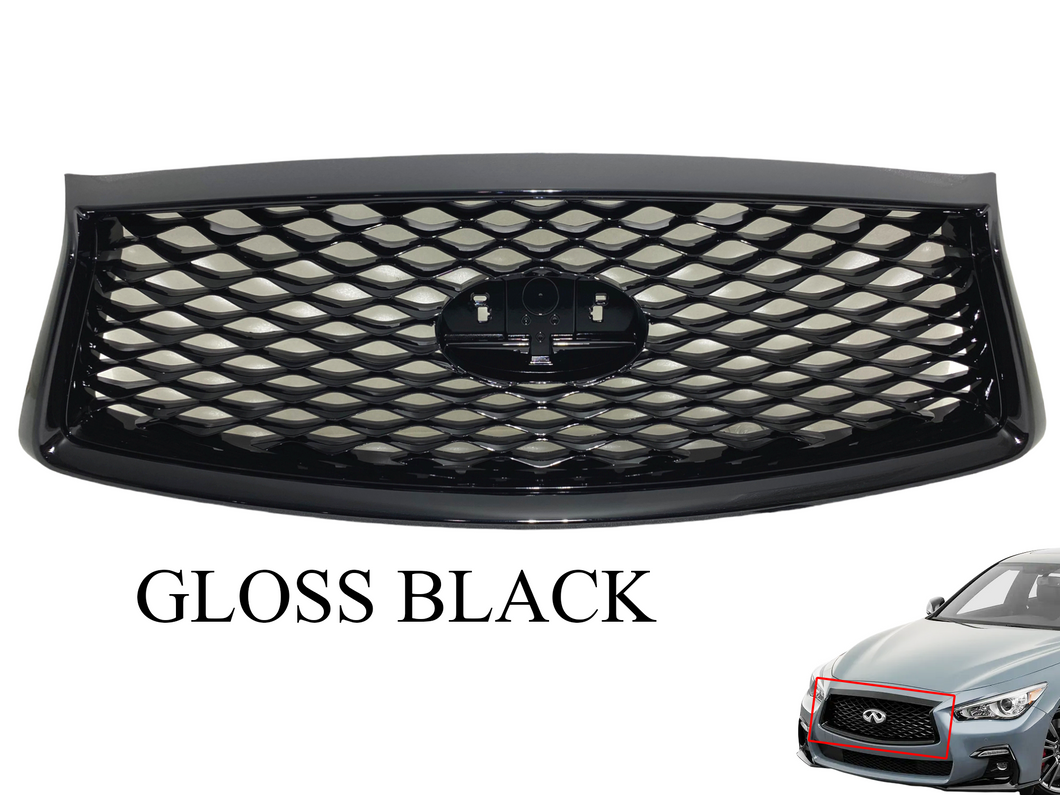 2018 2019 2020 2021 2022 2023 Infiniti Q50 Front Bumper Upper Grille Gloss Black