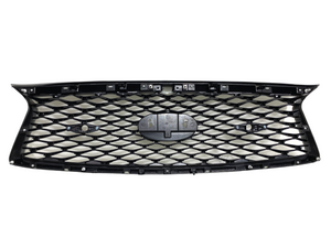 2018 2019 2020 2021 2022 2023 2024 Infiniti Q50 Front Bumper Upper Grille With Sensor Holes & Camera Option Gloss Black - Texas-e-parts