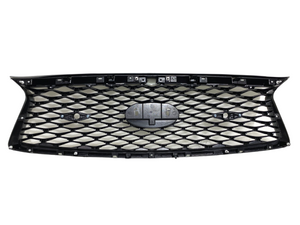 2018 2019 2020 2021 2022 2023 Infiniti Q50 Front Bumper Upper Grille With Sensor Holes Camera Option & Fog Light Covers Gloss Black