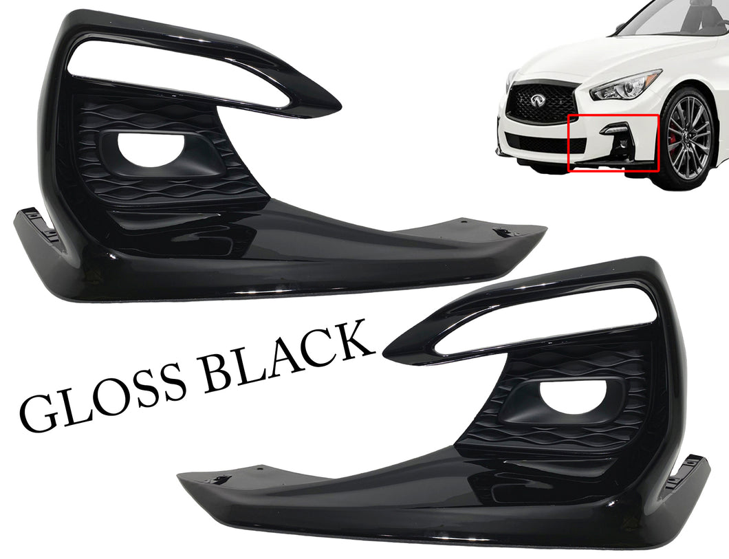 2018 2019 2020 2021 2022 2023 2024 Infiniti Q50 Q50s Sports Front Bumper Fog Light Cover Left Driver Right Passenger Side Gloss Black - Texas-e-parts