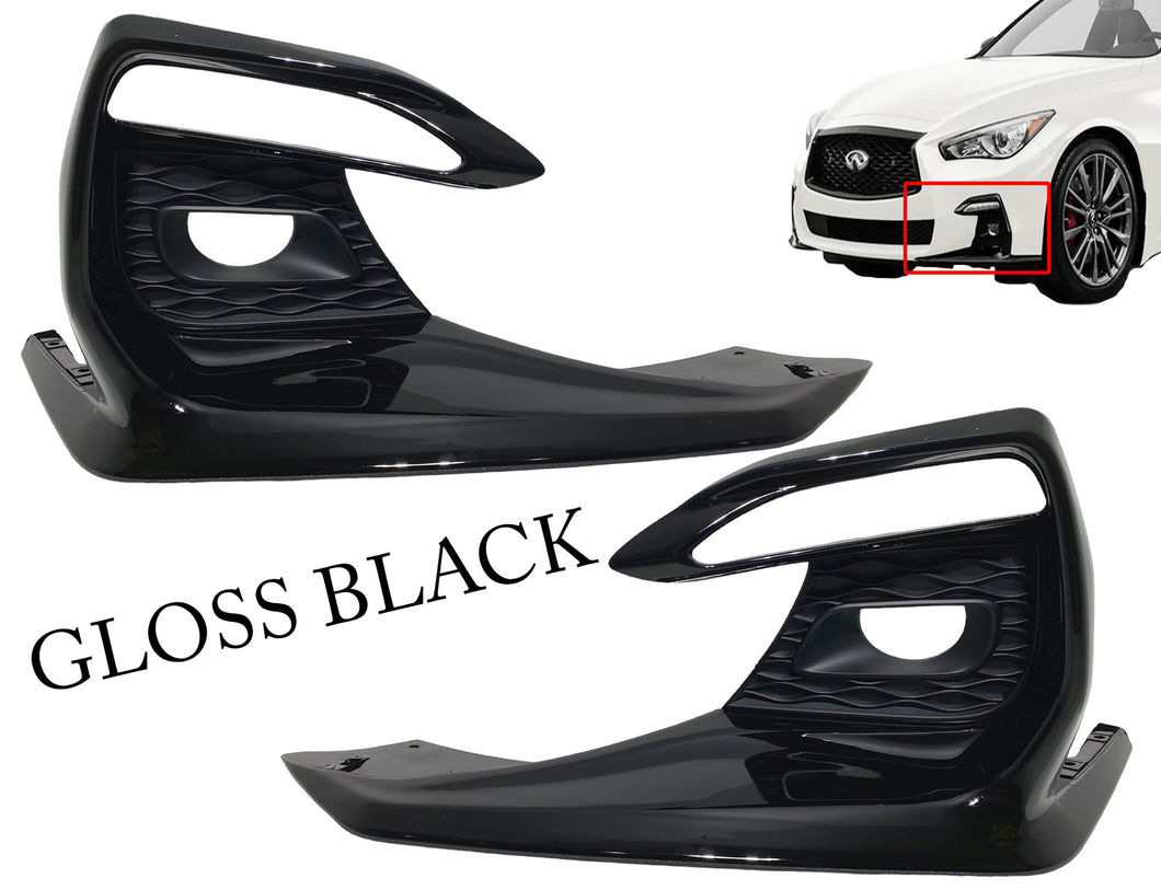 2018 2019 2020 2021 2022 2023 Infiniti Q50 Q50s Sports Front Bumper Fog Light Cover Left Driver Right Passenger Side Gloss Black