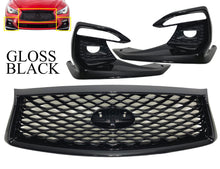 Load image into Gallery viewer, 2018 2019 2020 2021 2022 2023 2024 Infiniti Q50 Front Bumper Upper Grille With Fog Light Covers Gloss Black - Texas-e-parts