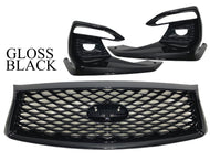 2018 2019 2020 2021 2022 2023 2024 Infiniti Q50 Front Bumper Upper Grille With Fog Light Covers Gloss Black - Texas-e-parts