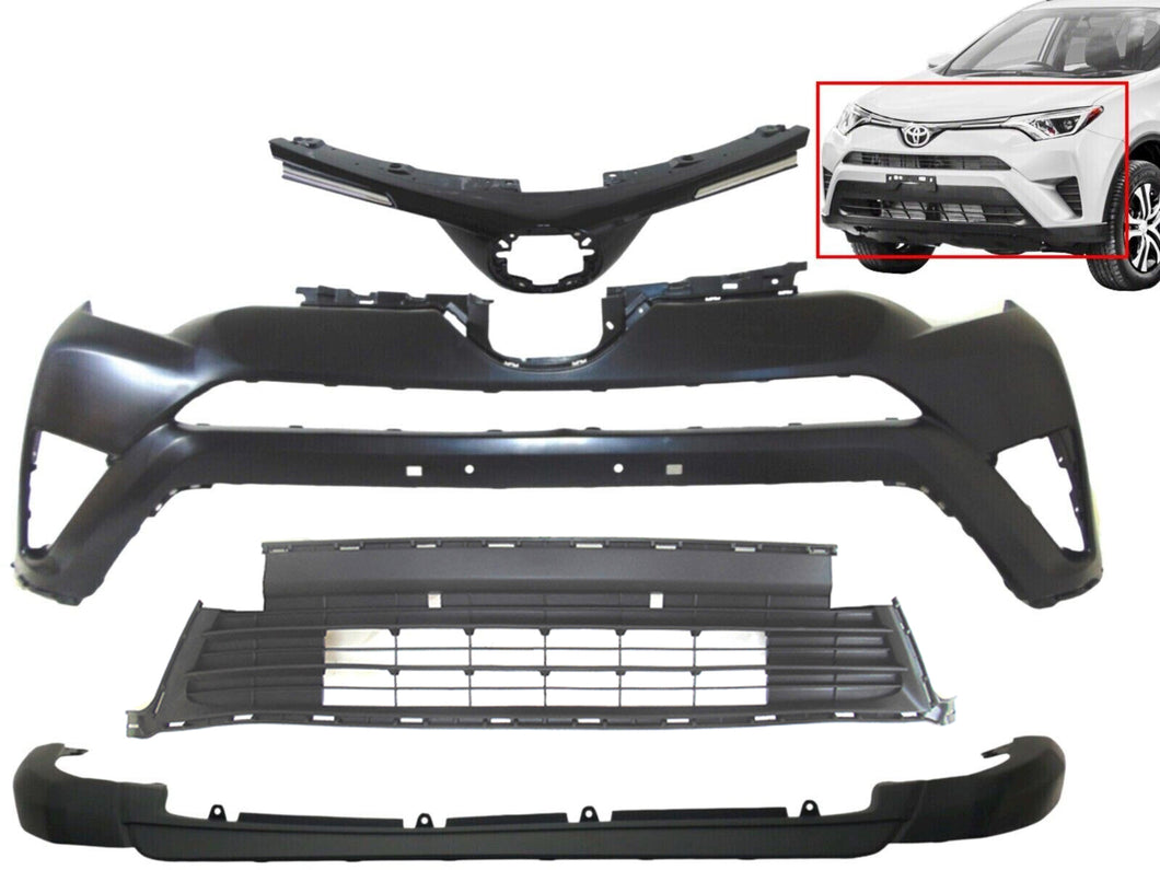2016 2017 2018 Toyota Rav4 Front Bumper Cover With Upper Lower Grille & Lower Valance Cover Panel - Texas-e-parts