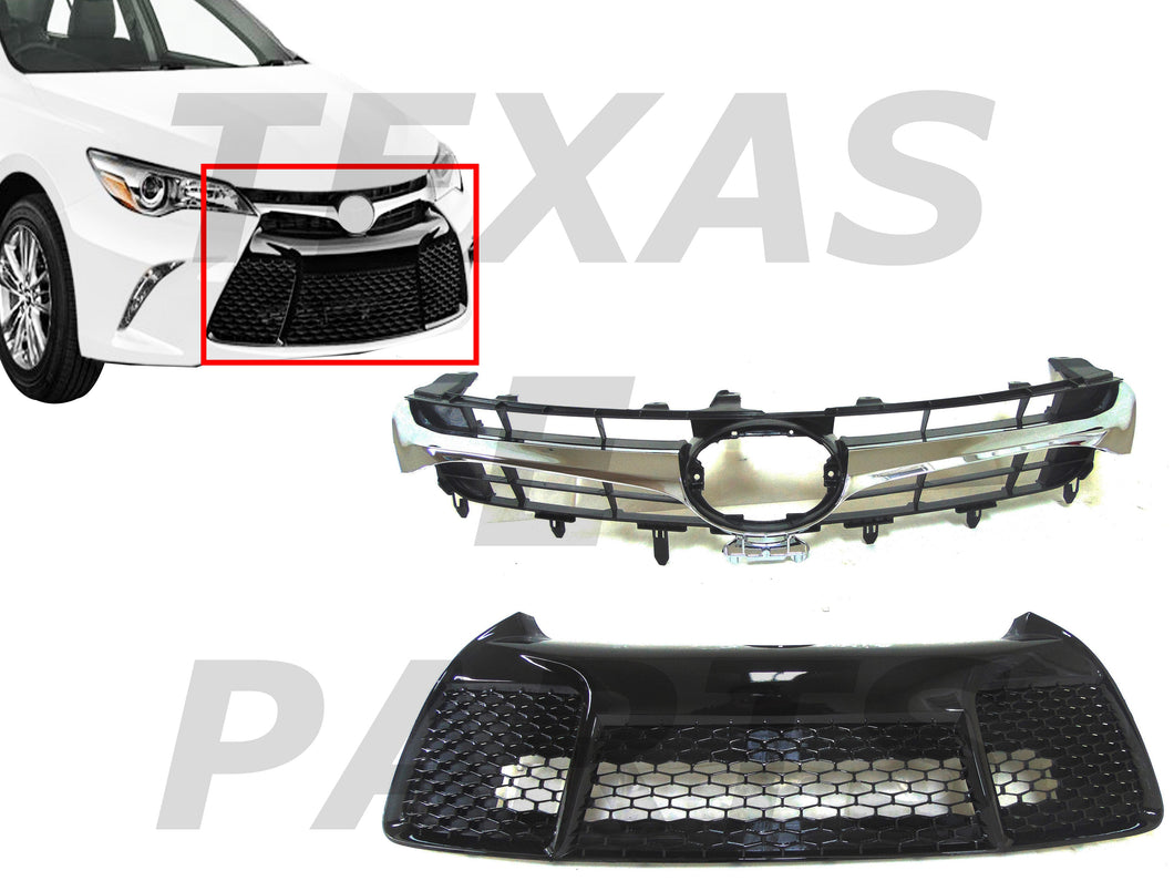 2015 2016 2017 Toyota Camry Front Bumper Upper & Lower Grille - Texas-e-parts