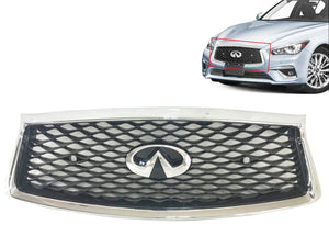 2018 2019 2020 2021 2022 2023 Infiniti Q50 Q50s Bumper Grille Upper with Sensor Holes - Texas-e-parts