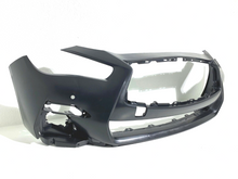 Load image into Gallery viewer, 2018 2019 2020 2021 2022 2023 2024 Infiniti Q50 Q50s Sports Front Bumper Cover &amp; Upper Grille With Sensor Holes Lower Grille Fog Light Covers Complete Gloss Black - Texas-e-parts